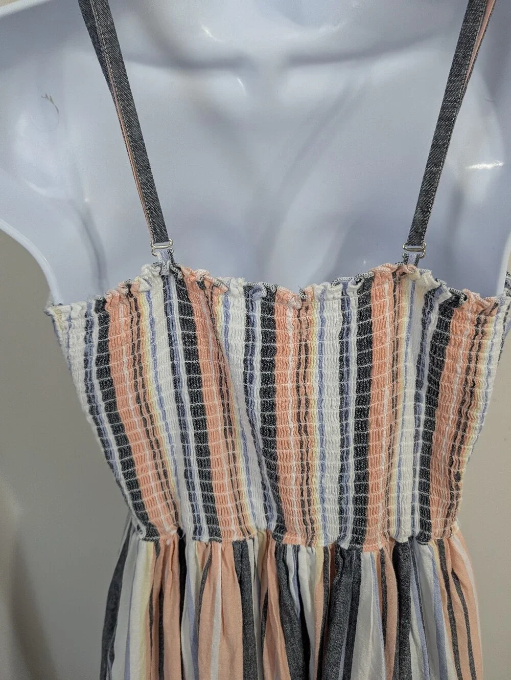 Free People Striped Button-Front Maxi Dress in Peach, Navy & White